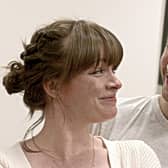 The Argument: Meredith (played by Emma Stone) and Pip (played by Lewis May) as the married couple - before the arguing starts!