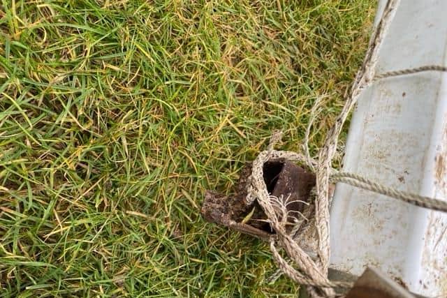 Rusty metal bits can be seen on the goals