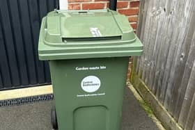 A Central Bedfordshire Council green waste bin.