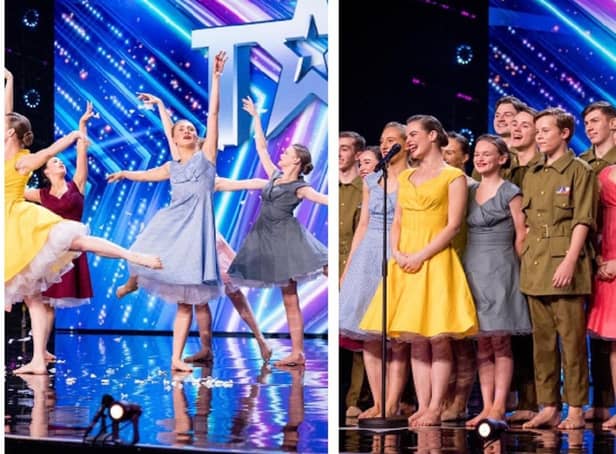 Left image: Daisy-Leigh pictured in action (far right). 
Right image:  Daisy-Leigh with her dance team talking to the judges (to the right of the performer in the yellow dress).
Dane Bates Collective/ITV