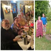 Left: Dinner at The Dukes. Right: The planting of the Jubilee tree with Mayor Cllr Kharawala, Mayor Folkerts of Titisee - Neustadt, and Cllr Andreea Piciorus. Images: Sarah Nelson/Nigel Strofton.