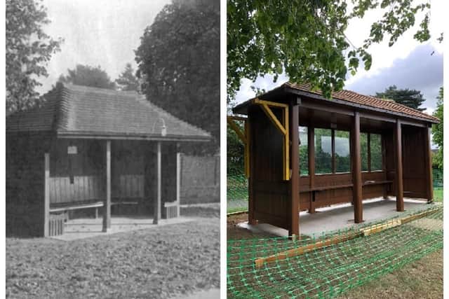 The shelter which was installed in 1937, and right, its new replacement for the 2022 Jubilee. Image: Leighton-Linslade Town Council