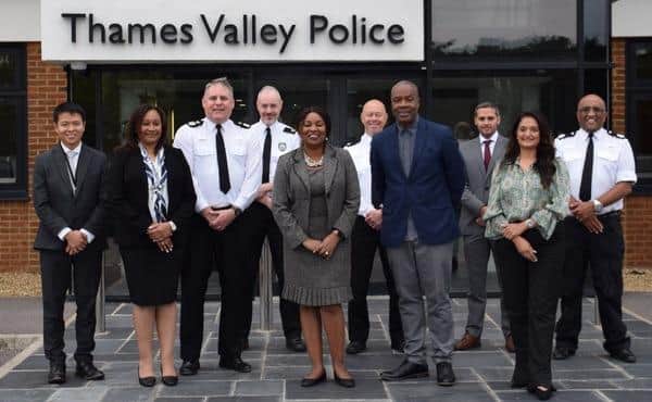 Left to Right: Detective Inspector Quoc Vo, Jacqueline Roberts FRSA, Chief Constable John Campbell, Superintendent James Hahn, Fola Komolafe MBE, Superintendent Gavin Wong, Calvin Wilson, Sergeant Reyan Al-Owaied, Nita Pankhania, Assistant Chief Constable Dennis Murray