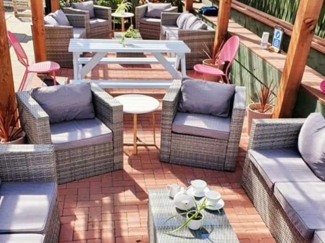 Cafe outdoor seating.