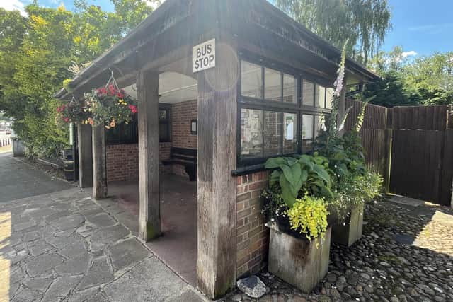 Baskets and trough at the bus shelter, Bedford Street. Image: Rob Croft.