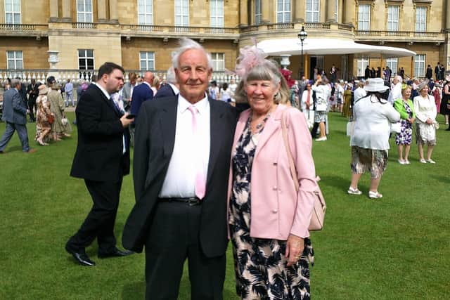 Geoff and Pam Dimmock at Buckingham Palace