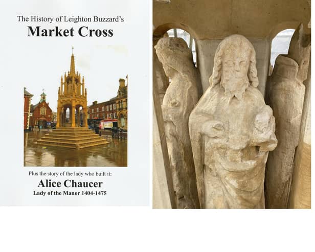 LEFT: The front page of the new book showing the Cross after cleaning. RIGHT: The almost life size medieval carving of John the Baptist, traditional seen holding a lamb. Centuries of exposure to the English weather have worn away most of the details.