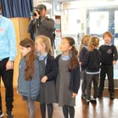 David Johnston MP meeting Scott McCafferty and children from Linslade Lower School