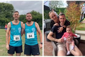Left: David with his brother, Lee. Right: David with his partner, Jade, and daughter, Matilda. Images: David Maloney.