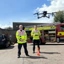 One of the new drones takes to the skies. Image: Bedfordshire Fire and Rescue Service.