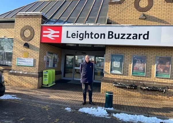 Andrew Selous, MP for South West Beds, at Leighton Buzzard train station, which could lose its ticket office