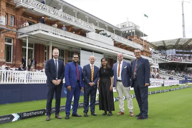 Pictured from left, Ricky Reynolds (MCC Head of Programmes, Chair of Community Cricket Heroes judging panel), Mohammed Qamar, Rob Lawson (MCC CEO), Zulejkha Elahi, James Watson and Huw Turbervill (The Cricketer Editor).