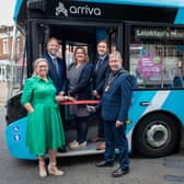 Launch of new bus service in Leighton Buzzard. L-R: Cllr Tracey Wye - CBC; Toby France - Head of Commercial, Arriva; Lyndsey Brannen - CBC; Matt King - Network Manager, Arriva; Cllr Kevin Pughe, Town Mayor of Leighton-Linslade.