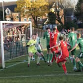 Leighton attack from a set piece against Kidlington on Saturday. Photo: Andrew Parker.