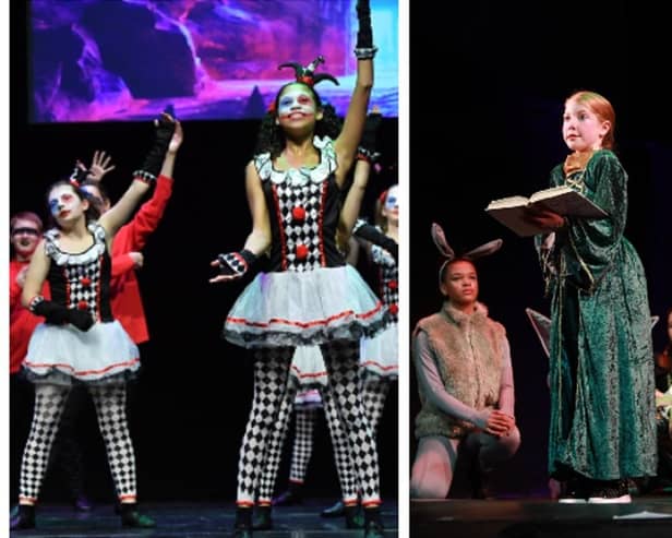 Students from Stagecoach Leighton Buzzard (left) and students from Razzamataz Leighton Buzzard perform in London.  Images: Stagecoach/Razzamataz.