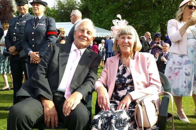Geoff and Pam Dimmock at Buckingham Palace