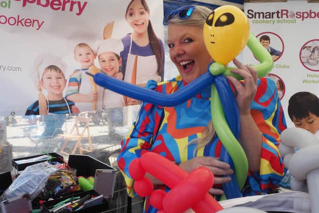Hazel of OddART Events with one of her balloon creations at Leighton Linslade's Big Lunch last month - photo Tony Margiocchi