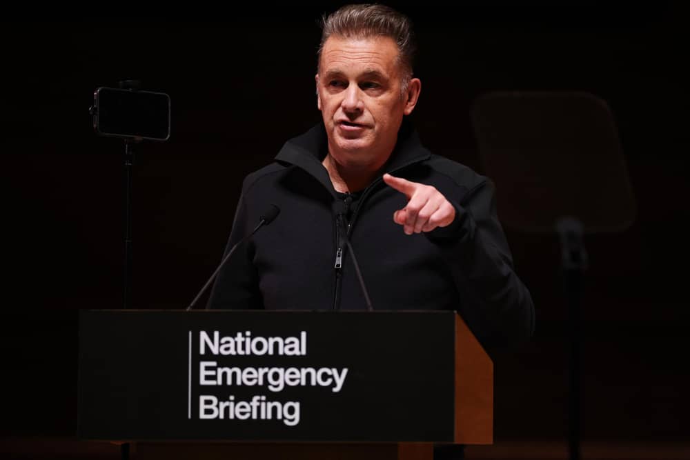 Chris Packham addresses the audience at a National Emergency Briefing on the climate and nature crisis, at Central Hall Westminster  (Photo by Dan Kitwood/Getty Images)