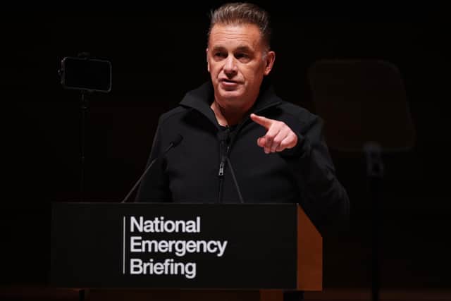 Chris Packham addresses the audience at a National Emergency Briefing on the climate and nature crisis, at Central Hall Westminster (Photo by Dan Kitwood/Getty Images)