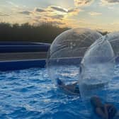 The zorbing pool, which was dragged off the farm on Saturday night