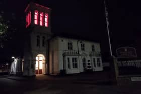 The White House, the Leighton-Linslade Town Council building, lit in red
