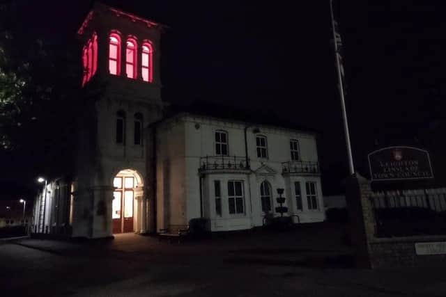 The White House, the Leighton-Linslade Town Council building, lit in red