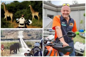 Former Leighton policeman Alex Jackson pictured on a previous trip to Africa. He's already raised £26,000 through his Ride for Rhinos and is about to embark on his third fundraising trip.