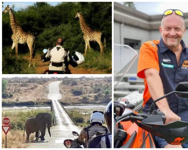 Former Leighton policeman Alex Jackson pictured on a previous trip to Africa. He's already raised £26,000 through his Ride for Rhinos and is about to embark on his third fundraising trip.
