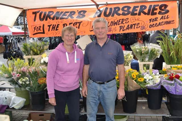 Mark and Karen Turner of Turner's Nurseries who are retiring after more than 50 years at Leighton Buzzard market