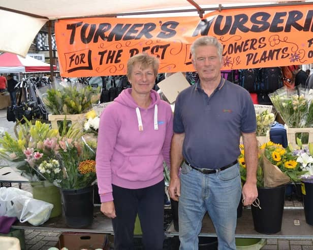 Mark and Karen Turner of Turner's Nurseries who are retiring after more than 50 years at Leighton Buzzard market