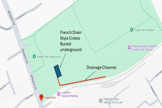 A map showing where the new drainage system will be laid. Image: Leighton-Linslade Town Council.
