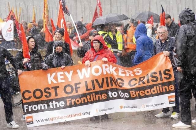 Pictured are people taking part in the Scotland Demands a Pay Rise march. There have been numerous marches across the UK for the cost of living crisis, with an Enough Is Enough rally taking place in Luton tomorrow.