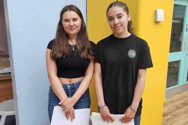 Sophia Mills and Isabel Hickson joined fellow pupils to celebrate their GSCE exam results