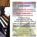 Gary, who was brought up in Leighton Buzzard, and right, the concert poster. Gary is pictured playing the Grand Organ in the Grand Temple of the United Grand Lodge of England in London.