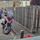 The motorbike pictured on the kitchen camera before it was stolen. Image supplied by Adam Tester.