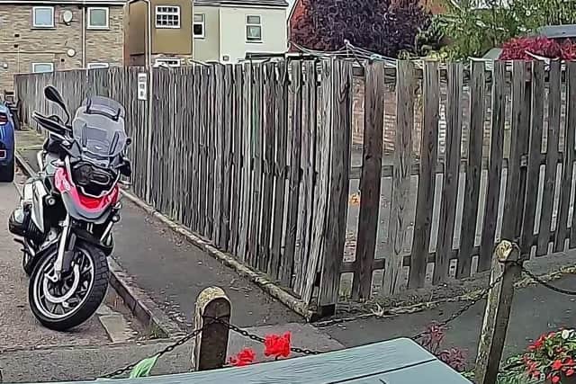 The motorbike pictured on the kitchen camera before it was stolen. Image supplied by Adam Tester.