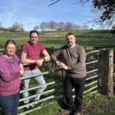 Cllrs James Emm, Joe Symes and campaigner Jo Latham at the Stud Farm site. Image supplied by:  Linslade Liberal Democrats.