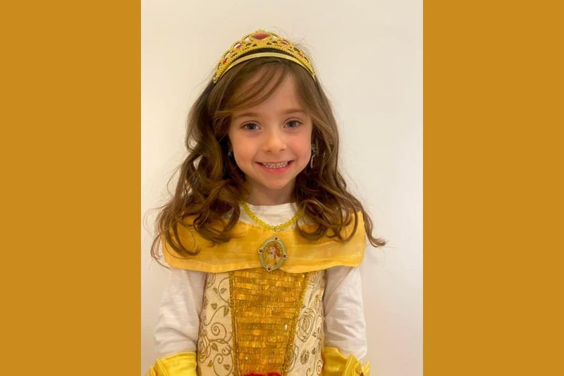 Florence age 6 as Belle from Beauty and the Beast