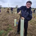 Volunteer Frankie, 17, hard at work planting trees at Wing Wood
