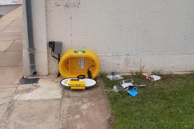 The defibrillator is damaged beyond repair. Image: Leighton-Linslade Town Council.