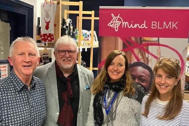 Artists Sara Williams, Steve Batty and Huw Thomas were joined by Gretchen Larkin, fundraising and engagement manager, at MIND BLMK