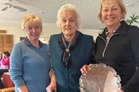 Grannies Salver donor Connie Nash (centre) with ladies captain Oonagh Russell and winner Christine Robinson.