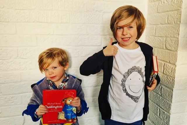 Joshua, five, in his Paddington pyjamas and Lennon, nine, as Tom Gates