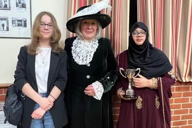 Emma Chamberlain and Naima Khanom from Caring for Humanity, with the High Sheriff