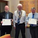 Awards presentation. From left to right: Rotarians Stephen, Robin, Simon, and Martin.