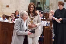 Town Mayor Councillor Farzana Kharawala presented a 2023 Community Volunteer Awards to Anne Guess