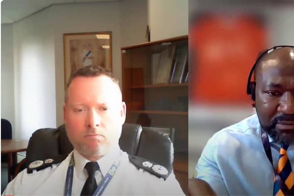 Chief constable Trevor Rodenhurst and PCC Festus Akinbusoye Screenshot PCC and Chief Constable Accountability meeting. Image: LDRS