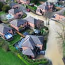 Drone image of flooding around houses in the town. Picture: Lowland Rescue
