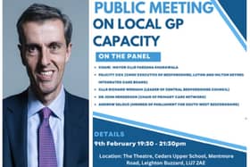 Andrew Selous MP, and right, the meeting poster.
