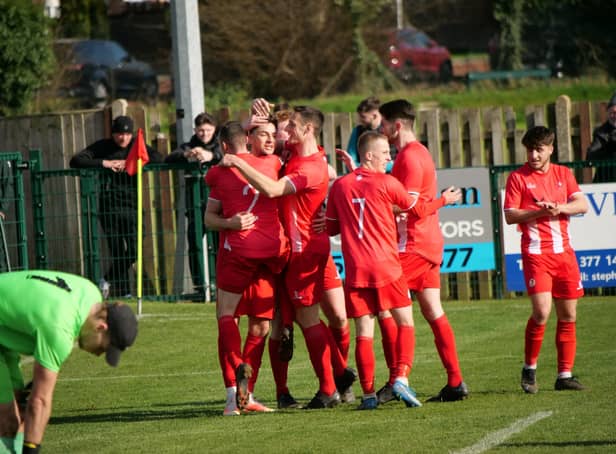 Goal celebrations in last weekend's 2-0 win over Flackwell Heath, new manager Lee Bircham's first game in charge  Picture by Andrew Parker